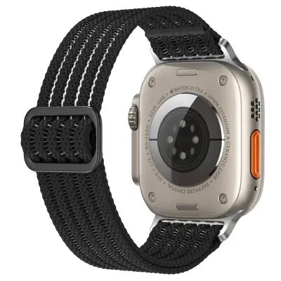 Mobile and Smartphones/ ZTE/ Breathable Nylon Strap for Apple Watch 10 46mm / Ultra 2 / Ultra 49mm / 9 8 7 45mm / SE (2023) SE (2022) SE 6 5 4 44mm / 3 2 1 42mm Wrist Band - Black